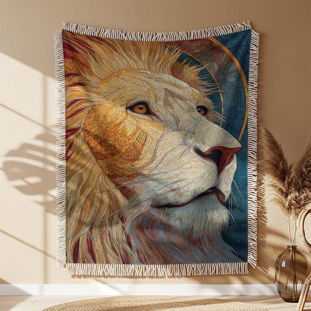 Authentischer Löwe Gewobene Decke – Woven Blanket Fransendecke Sofadecke