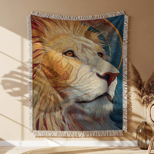 Authentischer Löwe Gewobene Decke – Woven Blanket Fransendecke Sofadecke