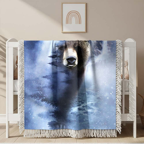 Bär Motiv Gewobene Decke – Woven Blanket Fransendecke Kuscheldecke 2