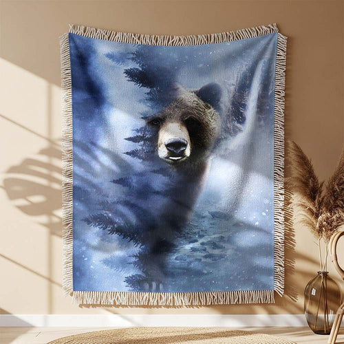 Bär Motiv Gewobene Decke – Woven Blanket Fransendecke Kuscheldecke