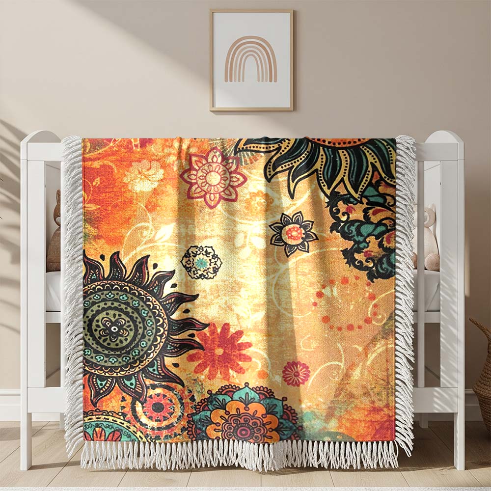 Boho Sonne Gewobene Decke – Woven Blanket Fransendecke Wandbehang 2