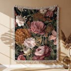 Botanisch Blumen Muster Gewobene Decke – Woven Blanket Fransendecke Sofadecke