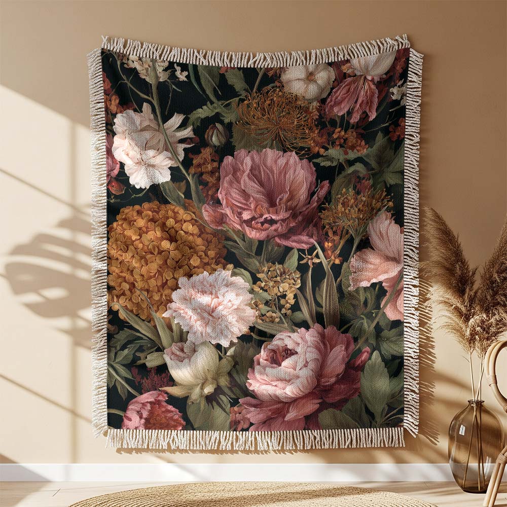 Botanisch Blumen Muster Gewobene Decke – Woven Blanket Fransendecke Sofadecke