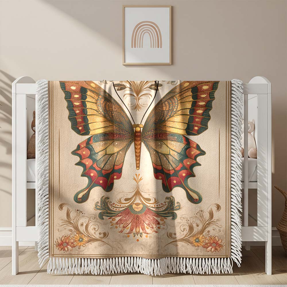 Vintage Schmetterling Gewobene Decke – Woven Blanket Fransendecke Tagesdecke 2