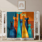 Katzenfamilie Kunst Gewobene Decke – Woven Blanket Fransendecke Kuscheldecke 2