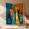 Katzenfamilie Kunst Gewobene Decke – Woven Blanket Fransendecke Kuscheldecke