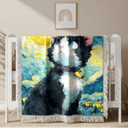 Katze in der Nacht Gewobene Decke – Woven Blanket Fransendecke Sofadecke 2