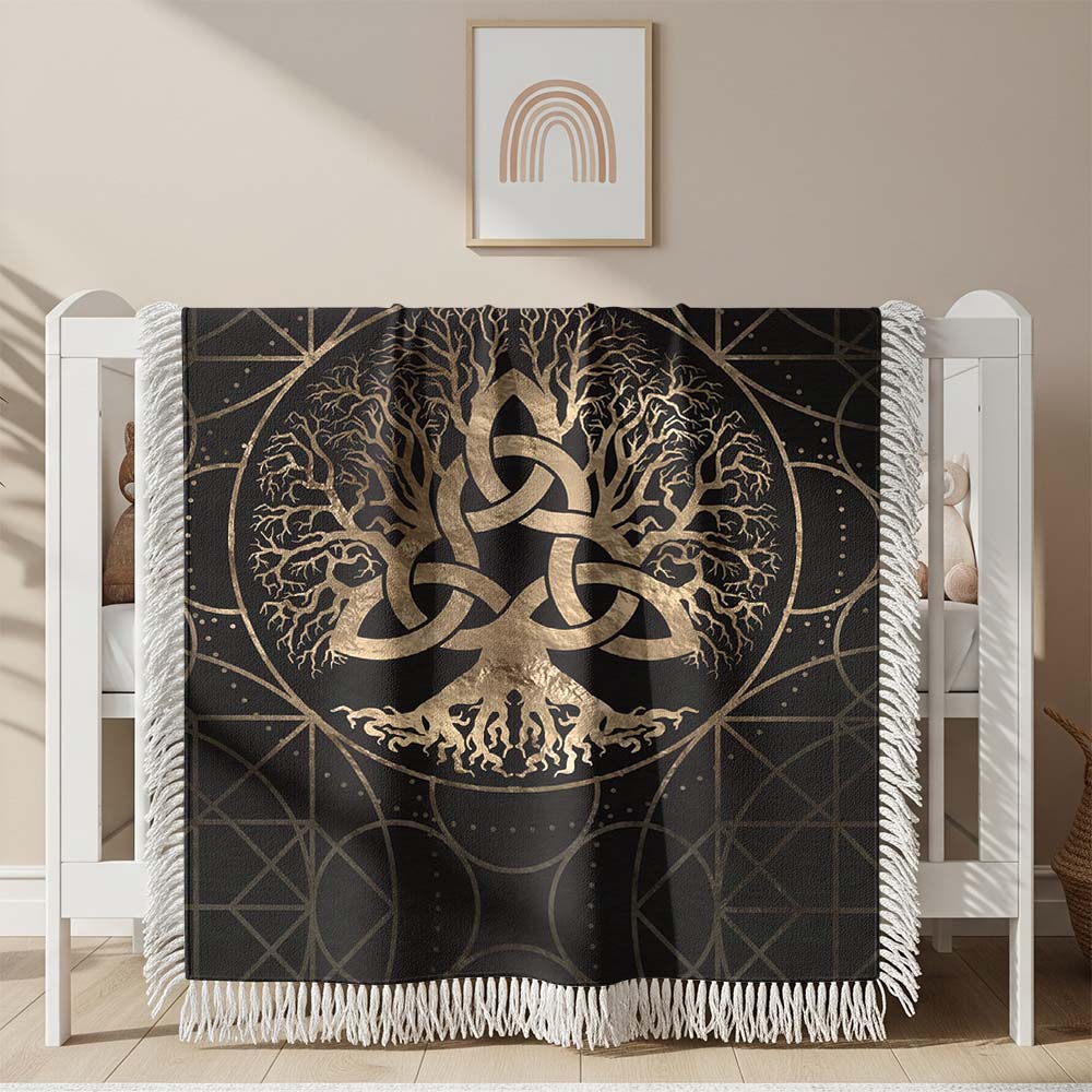 Keltischer Lebensbaum Gewobene Decke – Woven Blanket Fransendecke Wandbehang 2