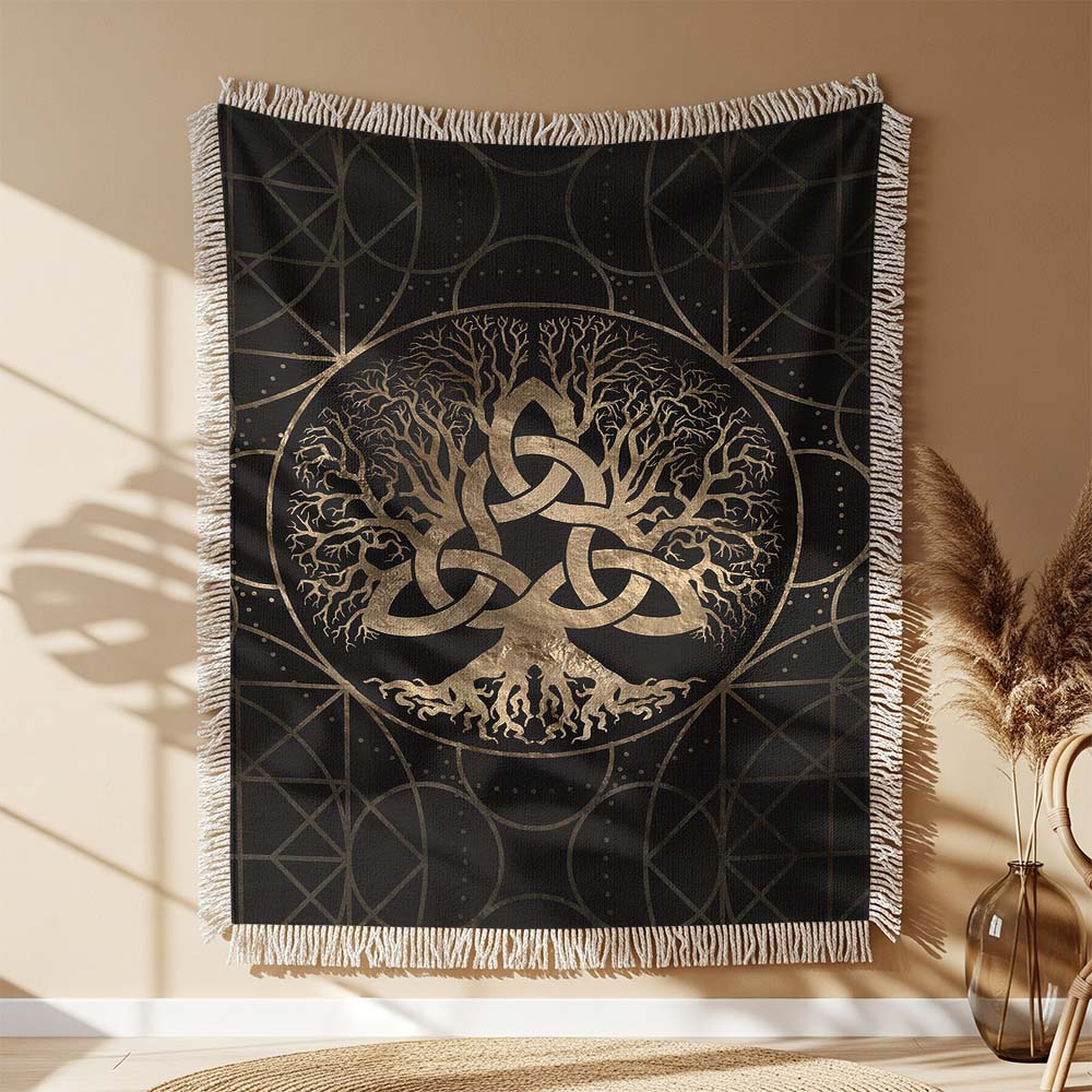 Keltischer Lebensbaum Gewobene Decke – Woven Blanket Fransendecke Wandbehang