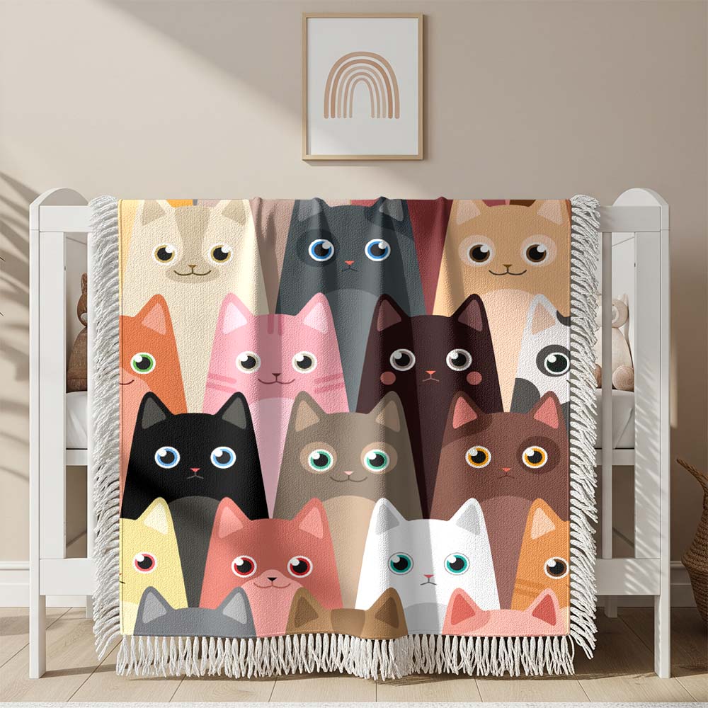 Niedliche Katzen Gewobene Decke – Woven Blanket Fransendecke Kuscheldecke 2
