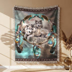 Traumfänger Wölfe Gewobene Decke – Woven Blanket Fransendecke Wandbehang