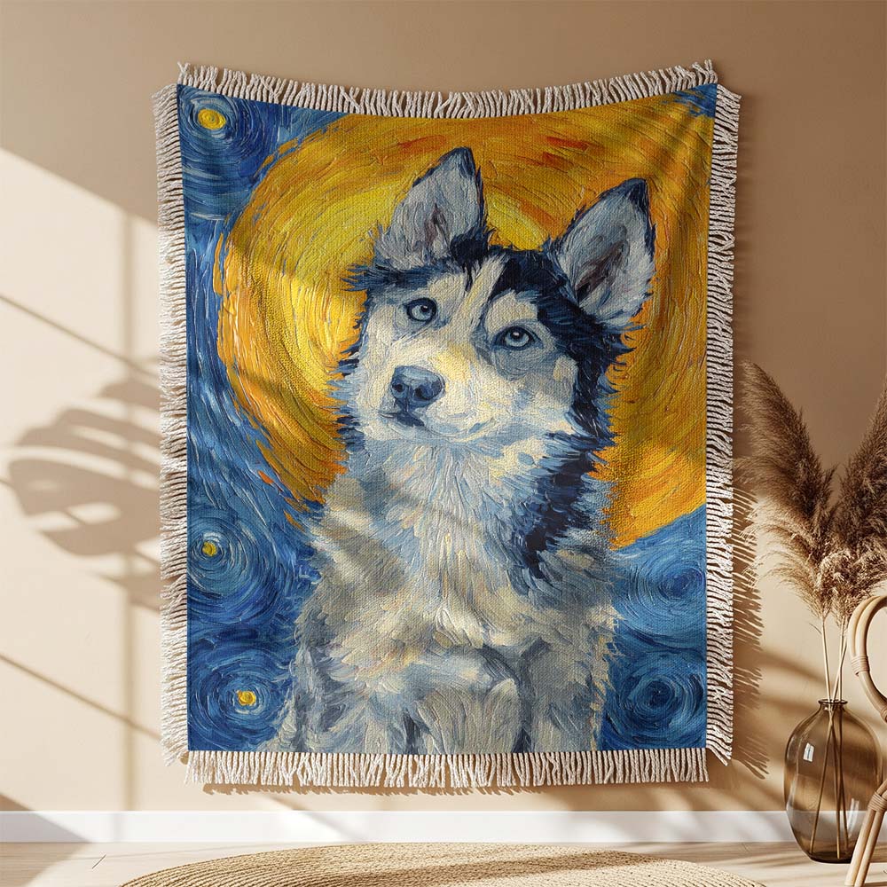 Husky Hund Gewobene Decke – Woven Blanket Fransendecke Sofadecke