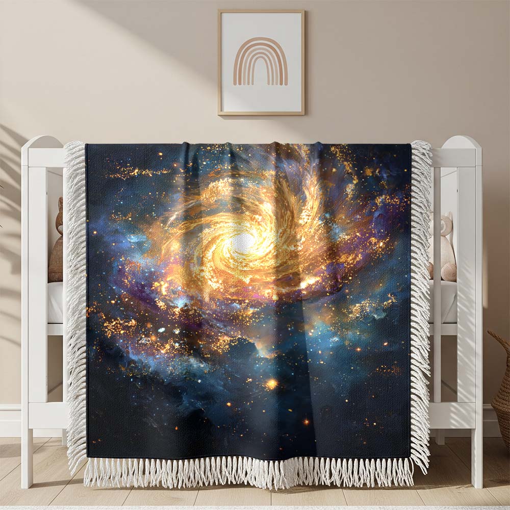 Spiralgalaxie mit Mond Gewobene Decke – Woven Blanket Fransendecke Wandbehang 2