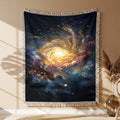 Spiralgalaxie mit Mond Gewobene Decke – Woven Blanket Fransendecke Wandbehang
