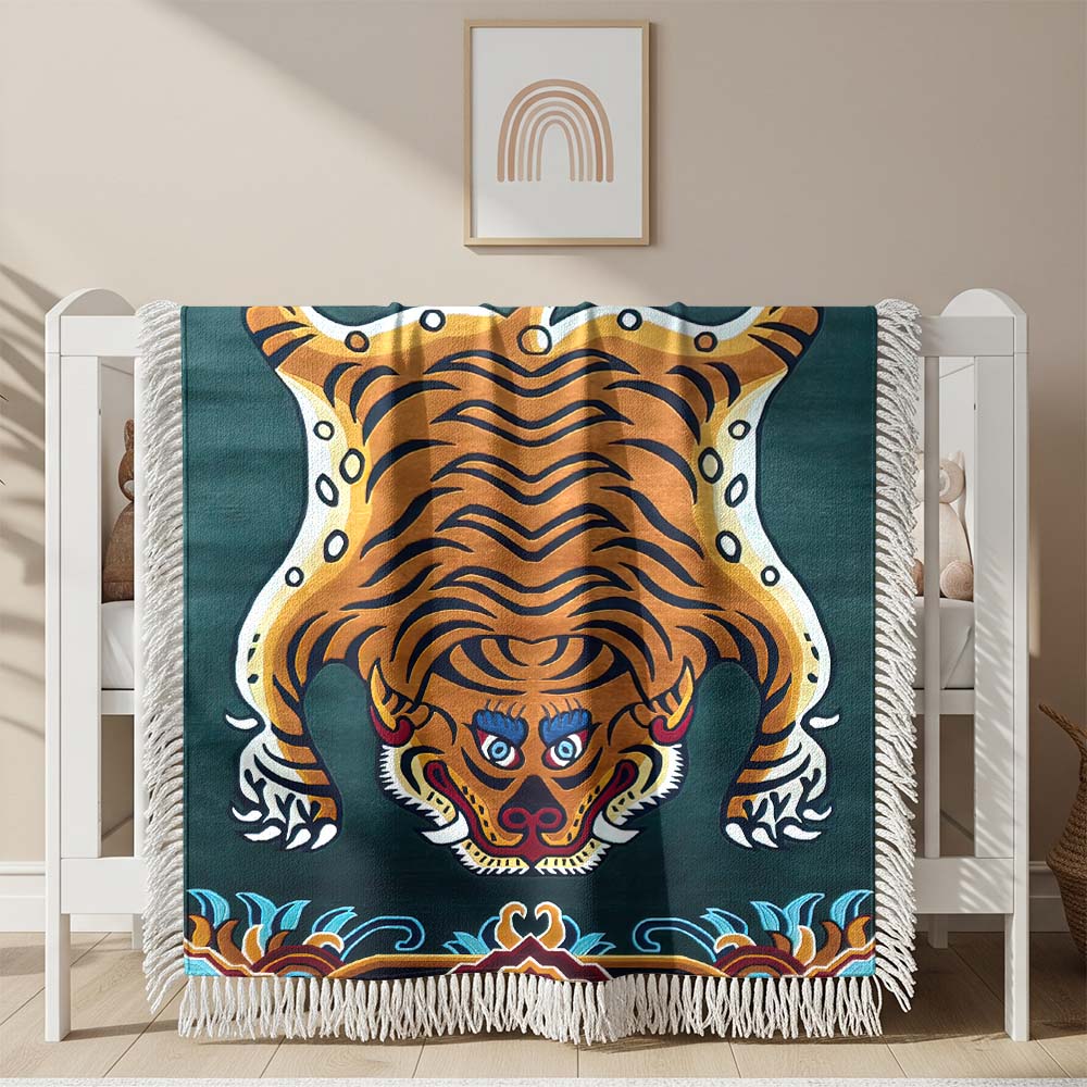 Tiger Trippy Kunst Gewobene Decke – Woven Blanket Fransendecke Wandbehang 2