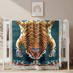 Tiger Trippy Kunst Gewobene Decke – Woven Blanket Fransendecke Wandbehang 2