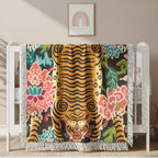 Tiger Trippy Blumen Muster Gewobene Decke – Woven Blanket Fransendecke Tagesdecke 2