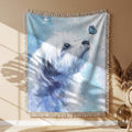 Weißer Malteser Hund mit Schmetterling Gewobene Decke – Woven Blanket Fransendecke Kuscheldecke