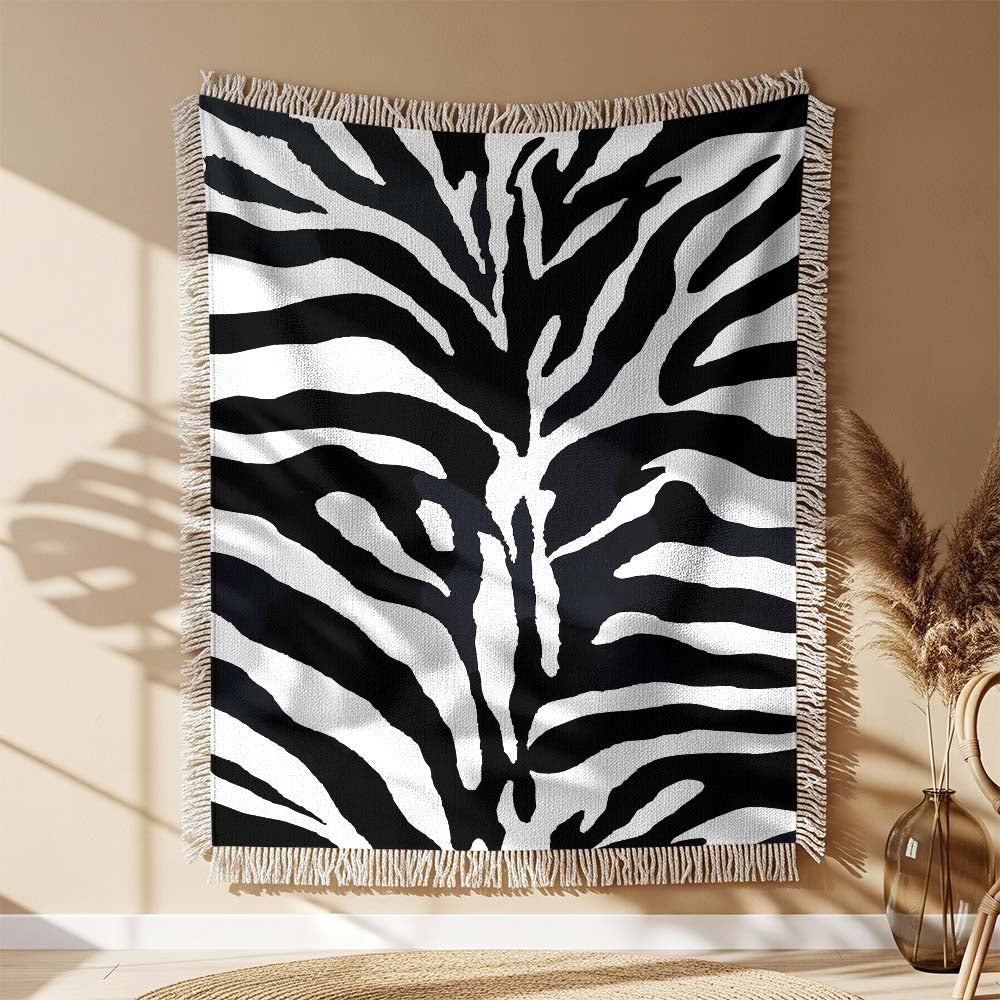 Zebramuster Gewobene Decke – Woven Blanket Fransendecke Sofadecke